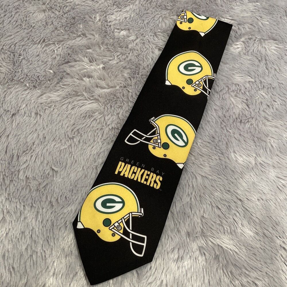 Vintage Green Bay Packers Neck Tie Black Yellow Ralph Marlin 90s USA Made NFL